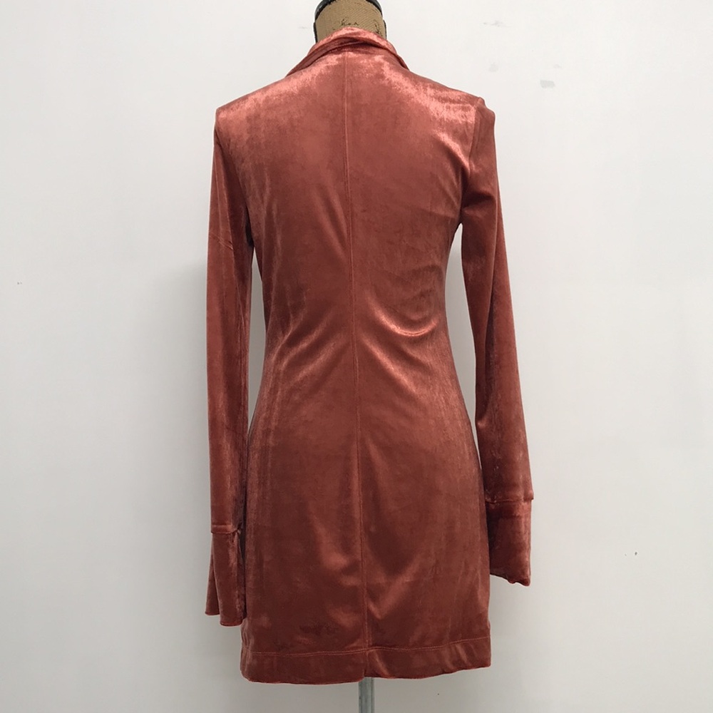 Free People Shayla Burnt Orange Velvet Mini Dress Terracotta Size Small - Picture 4 of 6
